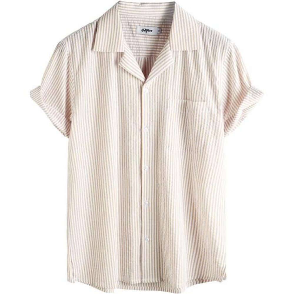 Mens Striped Summer Shirt Casual Button Down Short Sleeve Beach Shirts